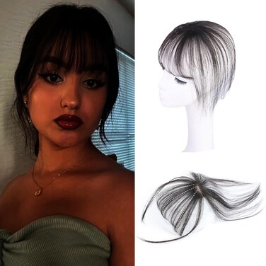 Clip in Bangs Synthetic Hair Air Bangs for Women Fake Bangs Wispy Bangs Fringe Hair Extensions Hairpieces Curved bangs for Daily Wear (Black Brown)