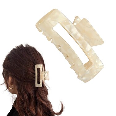 Rectangle Hair Claw Clips for Women - Non-slip Thick Hair Clips Accessories (White)