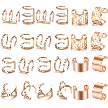 Rose Gold Hair Braids Dreadlock, 24 Pcs Non-Piercing Ear Clip Beard Beads Cuffs Clip Hair for Women Men Hair Accessories Styling Jewelry Tools