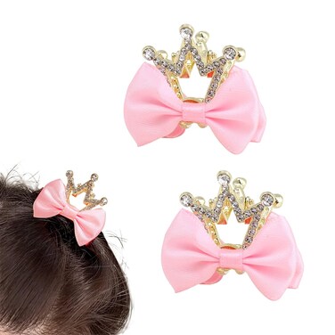 AEGYPIUS Mini Hair Claw Clips, 2-Piece Set, Pink Bow, Fashion Crown Design, Small Claw Hair Clips for Thin/Thick Hair