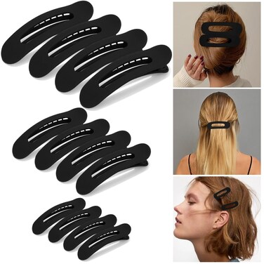 Large Duck Billed Hair Clips, Ahoney 12 Pack Alligator Clips for Thin/Thick Hair - 3 Sizes Lay Down Banana Clips &amp; Hair Styling Accessories for Women, Girls (Black)
