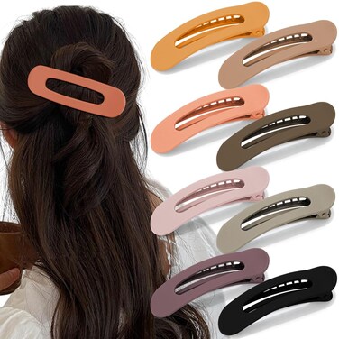 Large Ahoney Alligator Hair Clips, 8 Pack Flat Claw Clips for Thick Hair, Matte Banana Styling Accessories (Neutral)