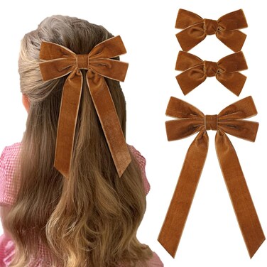 3PCS Velvet Hair Bow Brown Hair Ribbon Clips for women Girls Fall Alligator Hair Clips Hair Accessories Toddlers Kids Teens