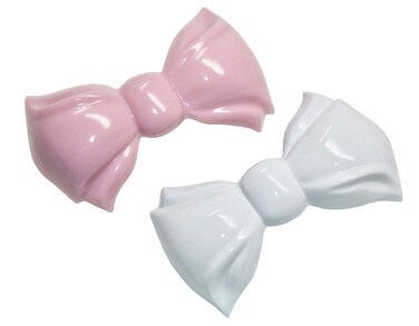 Parcelona French Angel Bow Small 2&rdquo; Celluloid Set of 2 Hair Clip Barrettes for Girls (White and Light Pink)