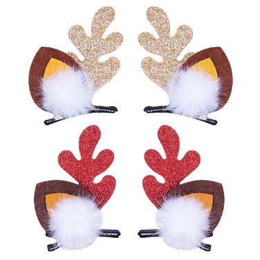 Christmas Hair Clip - Beleki 4PCS Glitter Reindeer Antlers Ears Hair Clips Xmas Deer Hairpins Animal Antlers Headdress Girls Hair Accessory for Christmas Party