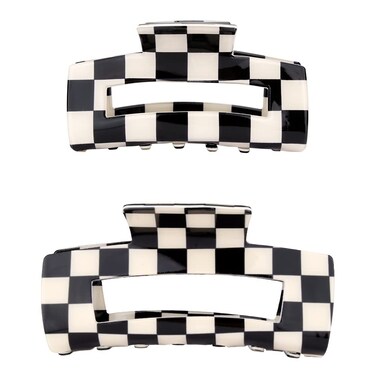 AOPRIE Hair Clips - Chess Boards Style, Large &amp; Medium Size Claw Clip for Women &amp; Girls, Hair Clips, Claw Hair Accessories, White &amp; Black, 2 Count