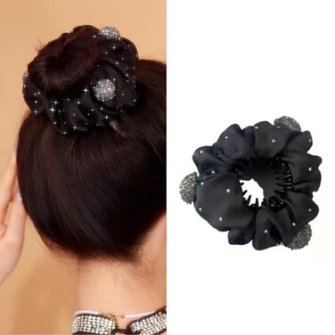 Hair Clip, 1pc Black Bird Nest Hairball Hair Claw with Flower Edge, Expandable Ponytail Holder, Cute Hair Bun Maker, for Women &amp; Girls
