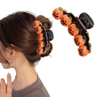 Halloween Hair Clip for Women Large Funny Tangerine Pumpkin With Hat Exquisite Design Claw Clip for Thick Thin Hair Luxurious Halloween Hair Clips for Women 1Pcs