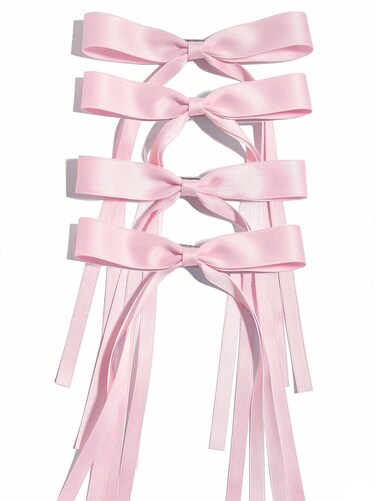 Ayesha Pink Hair Bows Clips Pink Coquette Bow Hair Ribbon Bowknot with Long Tail Pink Bows Barrettes Hair Accessories for Women Girls 4PCS