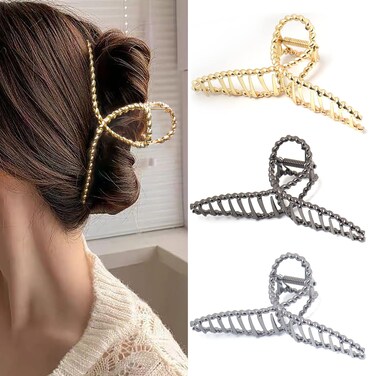 Large Metal Hair Claw Clips for Women B.PHNE 4.5 Inch Non Slip Strong Hold Grip Jaw Hair Clamps for Thick Hair Threaded Big Hair Clips 3 Pack