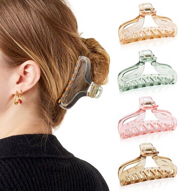 Clear Hair Claw Clips for Women B.PHNE 3.5 Inch Non Slip Big Banana Strong Hold Grip Jaw Clamps for Transparent Hair Clamps for Thick Thin Hair 4 Pack