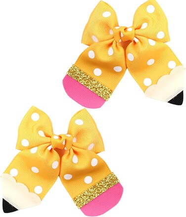 2Pcs Back To School Hair Bows Yellow Pencil Hair Clips Grosgrain Ribbon Bow Hair Accessories First Day of School for Girls Toddler Kids Kindergarten 1st 2nd 3rd 4th 5th Grade