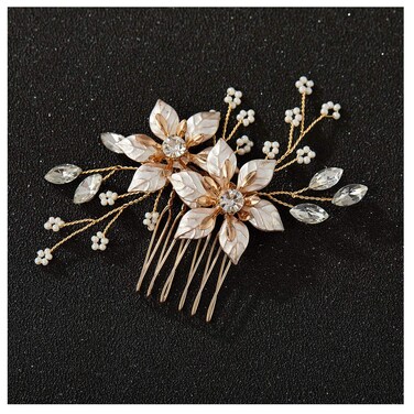 SWEETV Gold Bridal Hair Comb-Handmade Wedding Hair Clip Wedding Hair Accessories for Women
