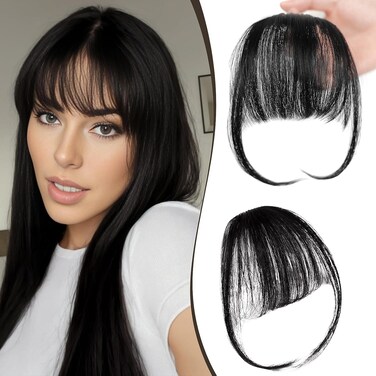 Bangs Hair Clip 100% Human Hair, Wispy Bangs Clip in Hair Extensions, Wispy Clip in Bangs, Fake Bangs with Temples for Women, Womens Wig Toppers, Hairpiece Clip on Bang with Thinning Hair Ponytail