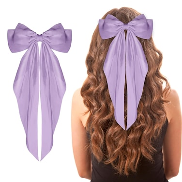 WLLHYF Big Bow Barrettes Long Tail French Ribbon Hair Pins Soft Silky Satin Hair Clip Metal Bowknot Clips 90's Accessories for Party Women Girl