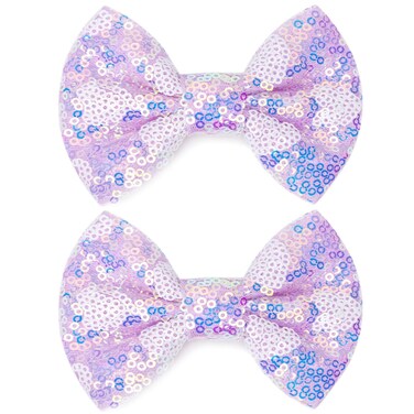 Sparkling 4 Inch Glitter Heart Hair Bows Clips Sequin Bow Alligator Clips Hair Accessories for Girls, Teens, Toddlers（Light Purple）