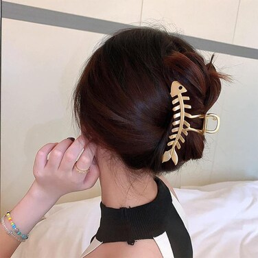 Metal Hair Claw Clip Fish Bone Hairpins Fishbone Gold Hair Claws Acrylic Fashion Punk Style Barrettes for Women Large Hair Clips Hair Accessories Geometric Hair Clamp Grab Girls Hairgrip 1Pcs