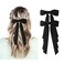 Black Hair Bows for Women - 2Pcs Silkly Satin Hair Ribbon Bow with Metal Clips Hair Accessories for Girls