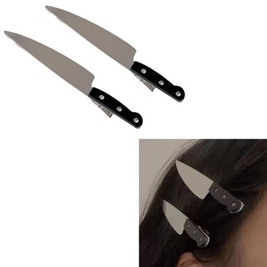 Mini Goth Horror Hair Accessories - Knife Hair Clips, Costume Cosplay Barrettes, Punk Hair Pins for Women and Girls, 2Pcs