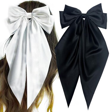 Oversized Hair Bows for Women - Large Hair Ribbon Bowknots, Metal Hair Clips Hair Accessories in White and Black