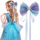 Snowflake Hair Clips Ice Snow Ribbon Big Bow Hair Barrettes Sparkling Frozen Snowflake Princess Hair Bow Christmas Hair Accessory for Princess Dress Up Party Birthday (Blue)