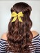 Furling Pompoms Hair Accessories - Cute Ribbon and Candy Color Bow Clips with Tail, 4.7 Inch Barrette for Party, Women and Girls (Yellow 2pcs)