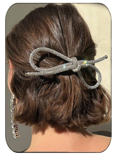 JAKAWIN Rhinestone Hair Clip Silver Crystal Bowknot Clips for Women FJ010 (1 Silver)