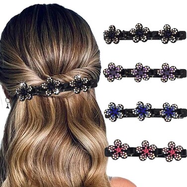 Sparkling Crystal Stone Rhinestone Braided Hair Clips for Women Duckbill Hair Clip Hair Accessories for Styling Sectioning 4Pcs