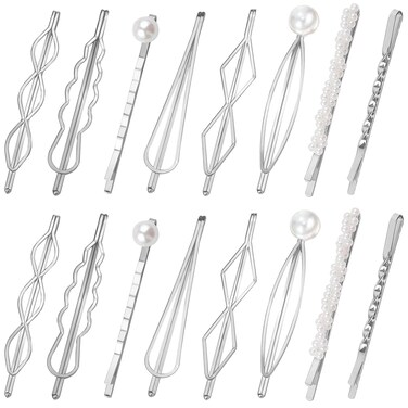 BOYIVI 16PCS Hair Pin Geometric Metal Hair Clip Elegant Hair Barrettes Bridal Silver Metal Dainty Embellished Pins for Women and Girl (Silver)