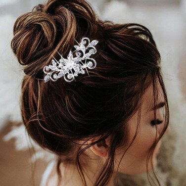 Latious Crystal Bride Wedding Hair Comb Silver Flower Bridal Hair Clip Rhinestones Hair Piece Wedding Hair Accessories for Women and Girls