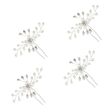 4 Pieces Pearl Crystal Bridal Hair Pins, Elegant Crystal Flower Shape Wedding Hairpin for Bridal Bridesmaid, Hair Piece Accessories for Women Girls