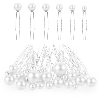 Lusofie 36Pcs Pearl Hair Pins Bridal Hair Pearls Pearl Bobby Pins Wedding Preals for Hair for Women Girl(6 Sizes, White&amp;Silver)