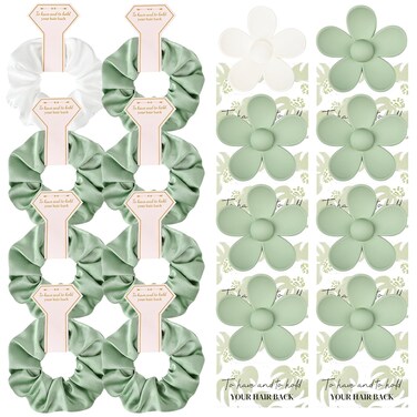 DEEKA 16 Pcs Bridesmaid Proposal Gifts Set Flower Hair Claw Clips with Floral Card &amp; Satin Scrunchies Proposal Box Bridal Party Gift Bridesmaids Bachelorette Party Favors (White&amp;Sage Green)
