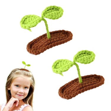 AEGYPIUS Bean Sprout Hair Clip Set, 2 Pcs Woolen Bean Sprout Hair Clips in Green, Nature-Inspired Design for Kids and Adults, Premium Wool Material, DIY for School Home Party