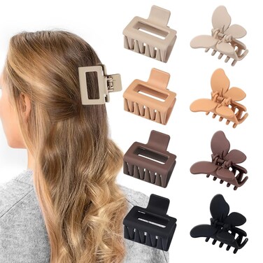 Butterfly Hair Clips Square Claw Clips 8 Pack Hair Clips for Thin Hair Neutral Small Hair Clips for Women