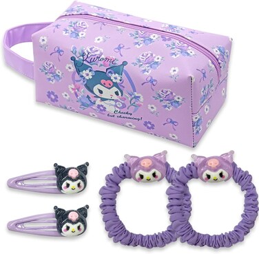 Cartoon Cosmetics Makeup Bag with 2 Hairpins and 2 Hair Ties Travel Bag Kawaii Hair Clips Hair Bands for Girls Women Hair Accessoaries