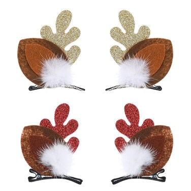 WLLHYF 4PCS Christmas Hair Clip, Cute Xmas Reindeer Antler Hairpin Girl Women Hair Clips Xmas Hair Barrettes with Pom Balls Deer Ear Hair Accessories Festive Party Cosplay Gifts