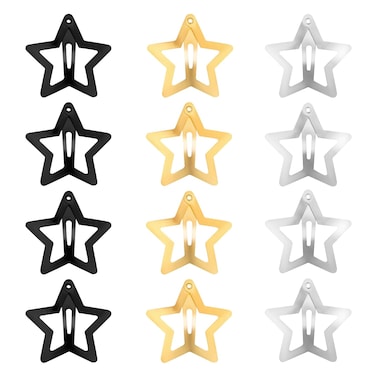 12PCS Metal Star Snap Hair Clips, 1.6 Inches Star Hair Clips for Kids Girls and Women, Silver/Gold/Black Star Snap Hair Barrettes, Non Slip 2000s Y2K Star Cute Snap Hair Accessories