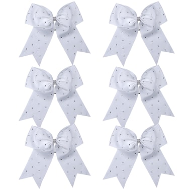 8 Inch Jumbo Cheerleader Bows with Bling Fling Rhinestones Ponytail Holder Cheerleading Bows Hair Tie College (White)