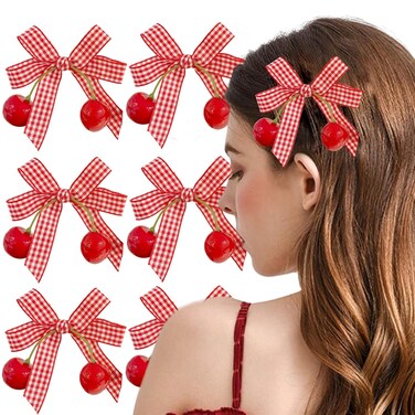6 Pcs Cherry Bow Hair Clip Sweet Cute Alligator Clips Barrettes Hair Decoration for Teen Girls Women