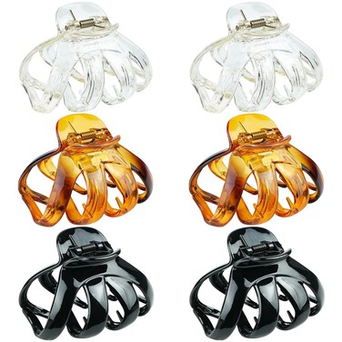 MAORULU Big Claw Hair Clips for Women and Girls, Strong Hold, 6 Packs (Black, Clear, Tortoise)