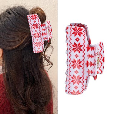 Hair Clips for Women for Thick Hair Red White Winter Snowflake Design Large Hair Claw Clips Non-slip French Hair Barrettes for Hair Styling Winter Hair Accessories Party Christmas Hair Decoration 1Pcs