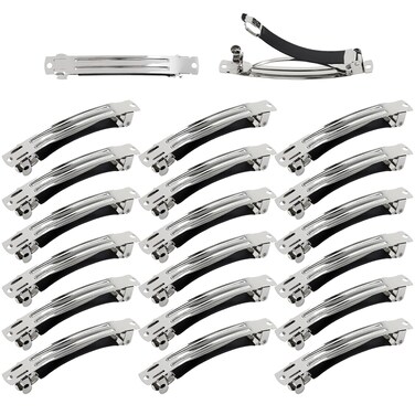 Cinaci 20 Pack 8cm/3" Simple Plain Blank DIY Caft Silver Metal French Hair Barrettes with Black Leather Cover Snap Hair Clips Clasps for Women Girls Teens Hair Accessories (3 Inch)