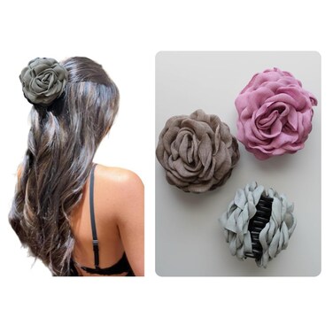 Rose Flower Claw Clip   Rose Flower Hair Clip for Women (Grey), 1 Count (Pack of 1)