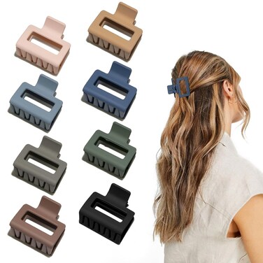 Medium Claw Hair Clips for Women Girls, 2" Matte Rectangle Small Hair Claw Clips for Thin/Medium Thick Hair, Hair Jaw Clips Nonslip Clips (8pcs Cool Color)