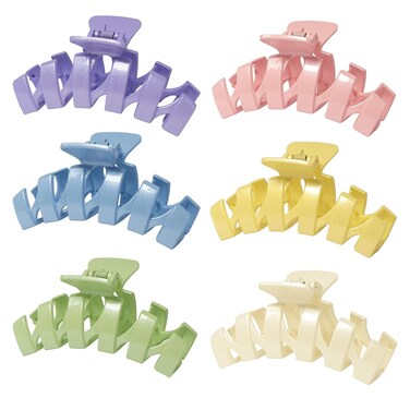 6PCS Large Hair Claw Clips for Women - 4 inch Non-Slip Cute Thick Hair Clips, Strong Hold Light Colors Modern Big Claw Clips
