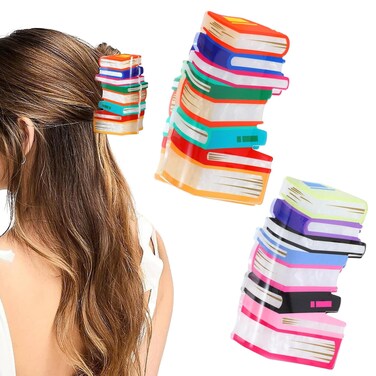 2PCS Book Hair Claw Clips, Book Hair Clips for Women, Back to School Hair Clips for Thin Hair, Funny Teacher Hair Clips, Cute Hair Accessories for Women Book Lovers Teachers