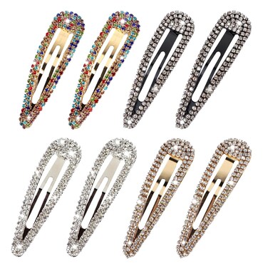 8PCS Rhinestone Hair Clips, Water Drop Crystal Hair Barrettes, Bling Metal Snap Duckbill Hairpins Sparkle Hair pin, Glittering Hair Accessories for Women Girls-Color, Gold, Silver, Black