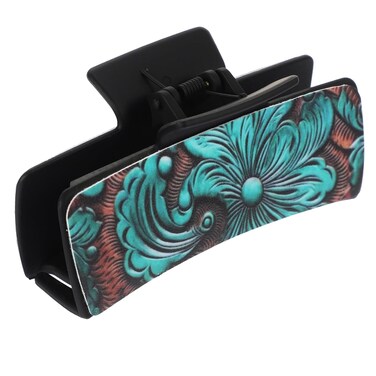 minkissy Printed Square Claw Clips Large Claw Clips for Thick Hair Plastic Turquoise Pattern Hair Clips for Ponytail Strong Hold Hair Accessories for Women Girls