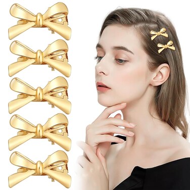 Small Metal Hair Bows for Women Girls 5Pcs Gold Bow Hair Clips Tiny Mini Ribbon Bowknot Alligator Hair Clips Cute Simple Coquette Bow Hairpins Barrettes Fashion Party Y2k Hair Accessories
